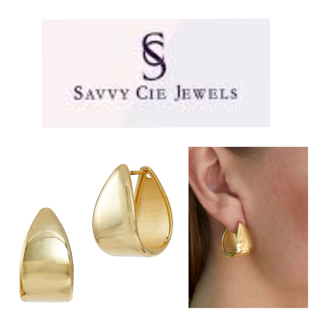 SAVVY CIE JEWELS 18K GOLD PLATED BOLD HUGGIE HOOP EARRING